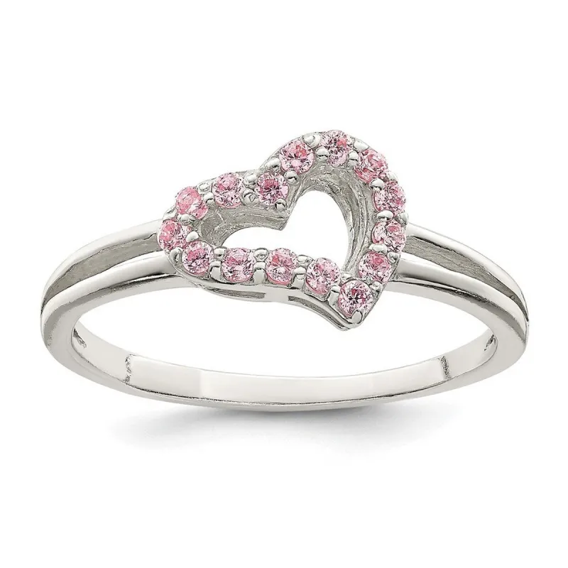 Curata 925 Sterling Silver Solid Polished Pink Cubic Zirconia Heart Ring sold by Zulily