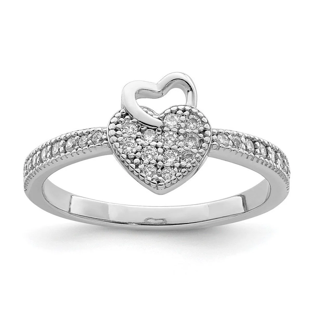Curata 925 Sterling Silver Hearts Rhodium Plated Cubic Zirconia Ring sold by Zulily