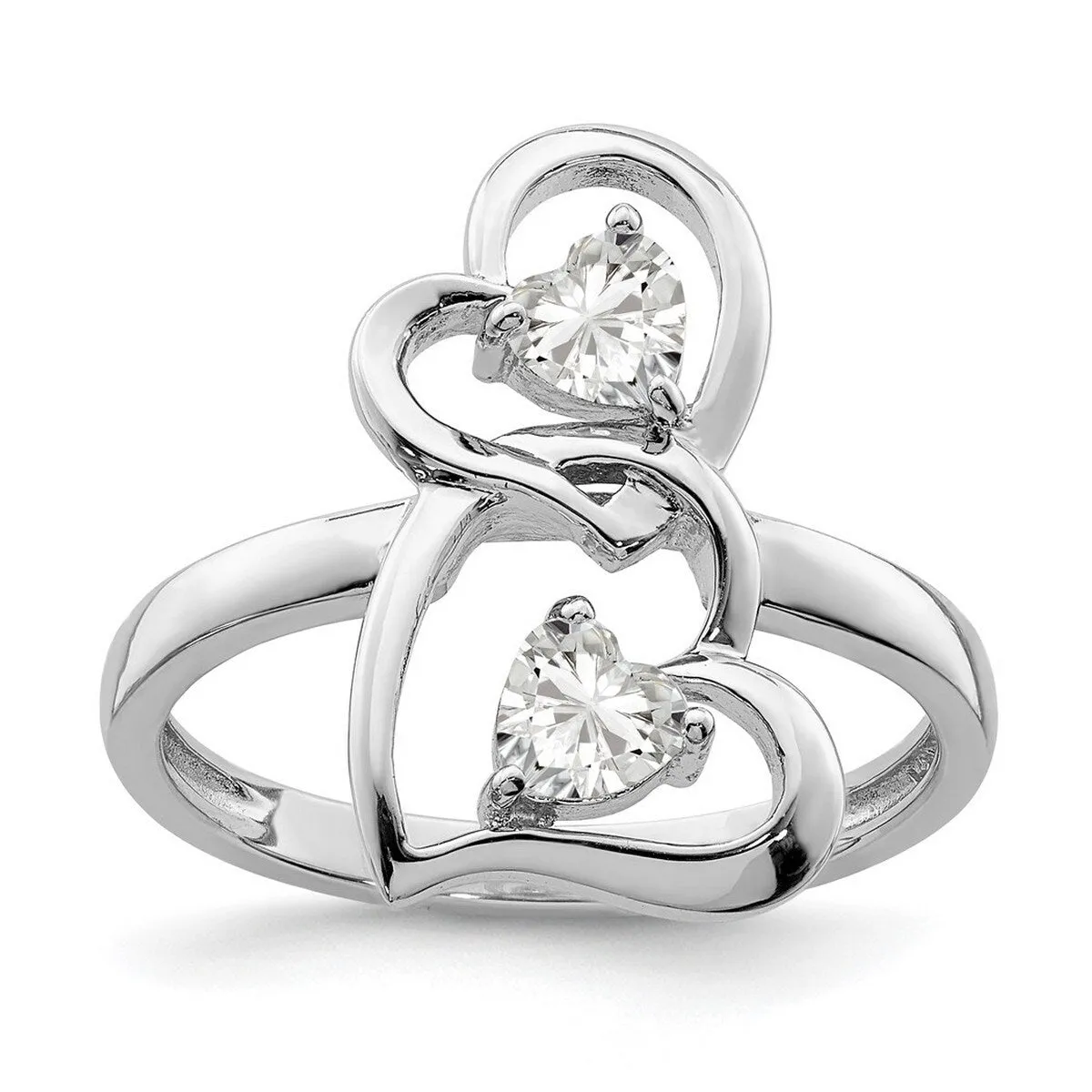 Curata 925 Sterling Silver Polished Cubic Zirconia Double Heart Ring sold by Zulily