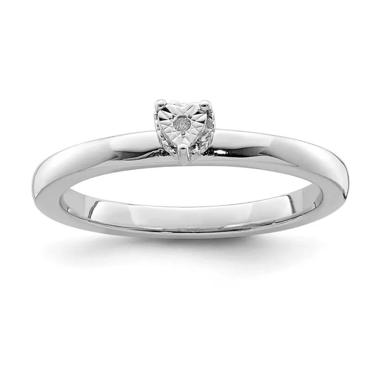 Curata 925 Sterling Silver Rhodium Polished .01ctw Diamond Heart Shape Ring - 2.1mm sold by Zulily