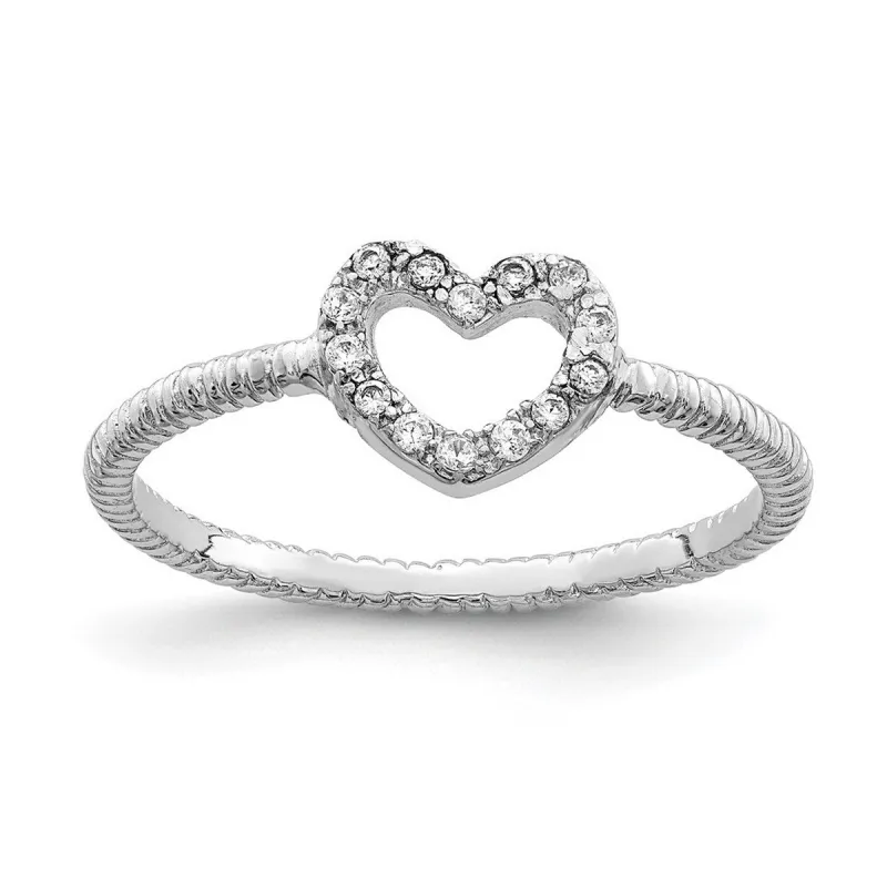 Curata 925 Sterling Silver Polished and Textured Cubic Zirconia Heart Ring sold by Zulily