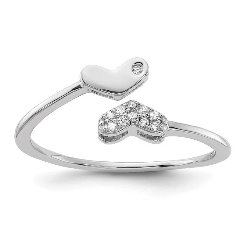 Curata 925 Sterling Silver Rhodium Plated Cubic Zirconia Double Heart Ring sold by Zulily