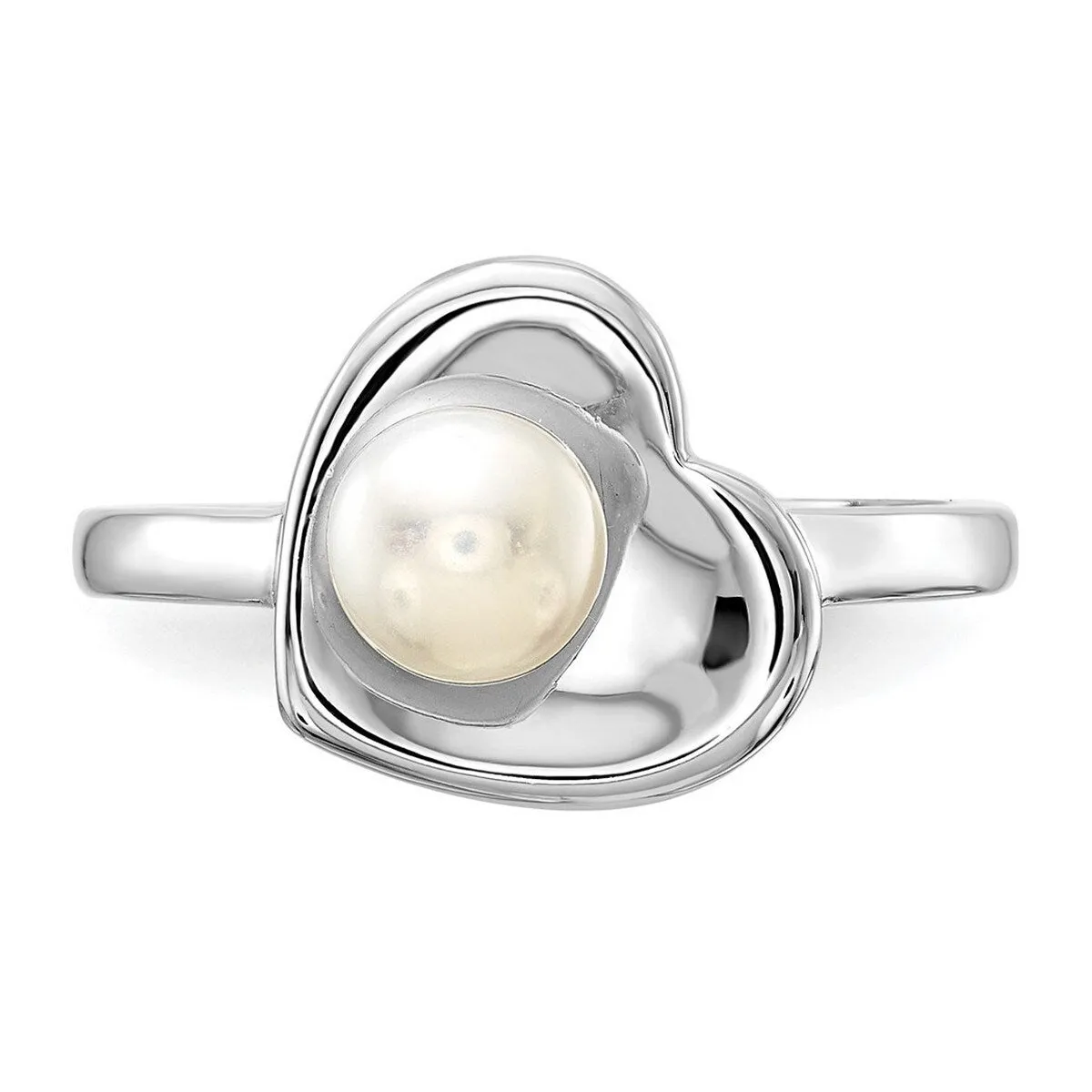 Curata 925 Sterling Silver Rhodium Plated 5-6mm White Freshwater Cultured Pearl Heart Ring sold by Zulily product image thumbnail 5