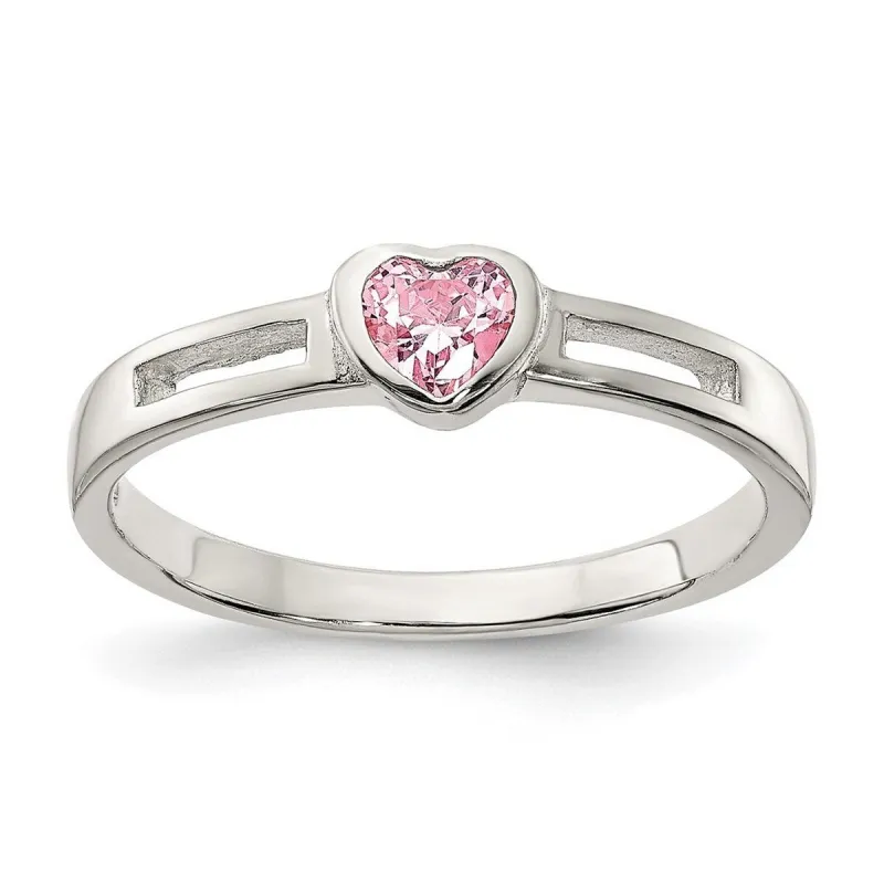 Curata 925 Sterling Silver Polished Solid Back Pink Cubic Zirconia Heart Ring sold by Zulily