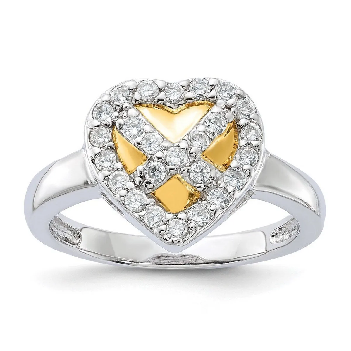 Curata 925 Sterling Silver Gold Plated Cubic Zirconia Heart Ring 12.5mm sold by Zulily