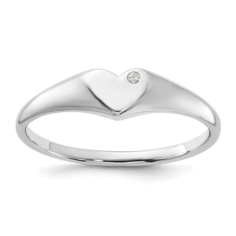 Curata 925 Sterling Silver Rhodium Plated Cubic Zirconia Heart Signet Ring sold by Zulily