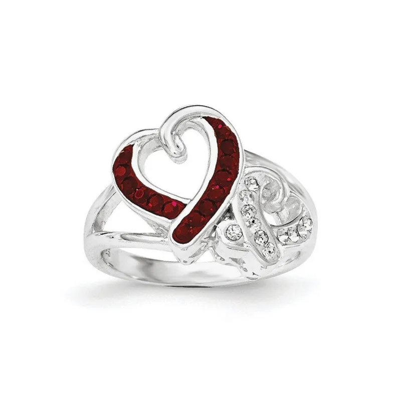 Curata 925 Sterling Silver Polished Red and White Crystal Two Heart Ring sold by Zulily
