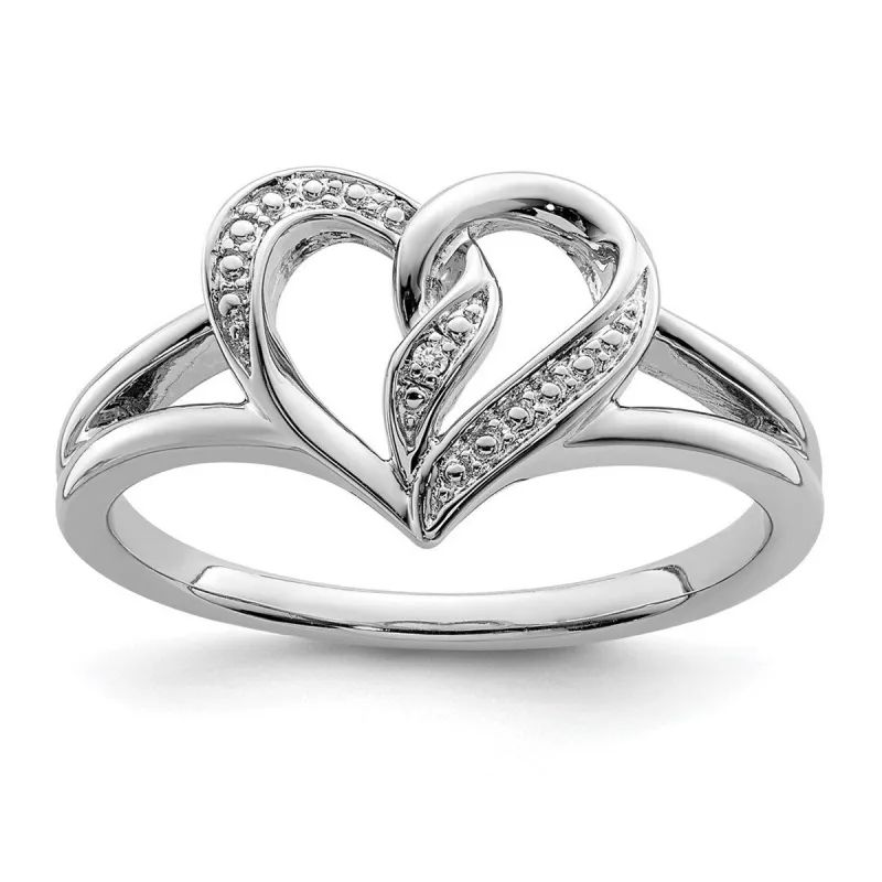 Curata 925 Sterling Silver Polished Diamond Heart Ring - 2mm sold by Zulily