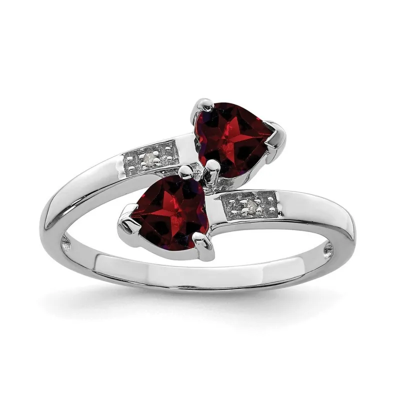 Curata 925 Sterling Silver Polished Rhodium 1.05ctw Garnet and Diamond Heart Ring - 2mm sold by Zulily