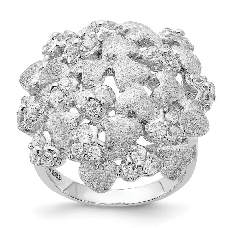Curata 925 Sterling Silver Polished Satin Cubic Zirconia Hearts Ring 23mm sold by Zulily
