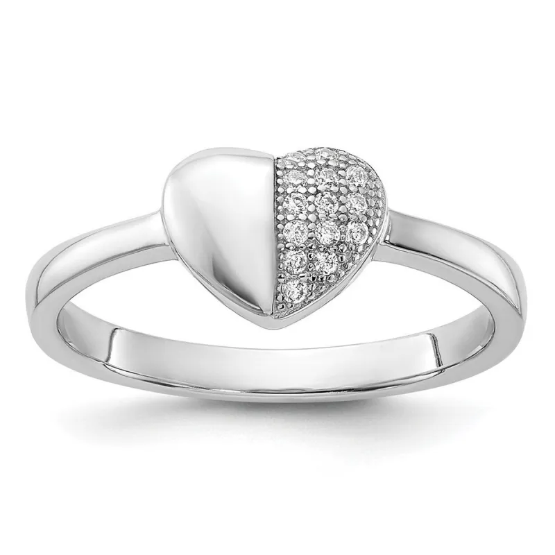 Curata 925 Sterling Silver Rhodium Plated Cubic Zirconia Polished Heart Ring sold by Zulily