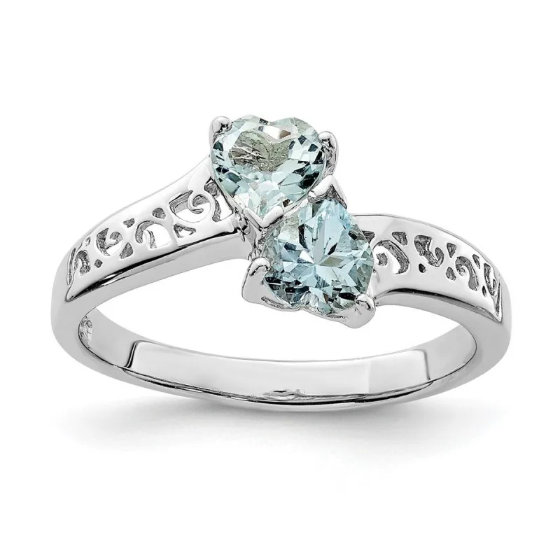 Curata 925 Sterling Silver Polished Rhodium Aqua Heart Ring - 2mm sold by Zulily