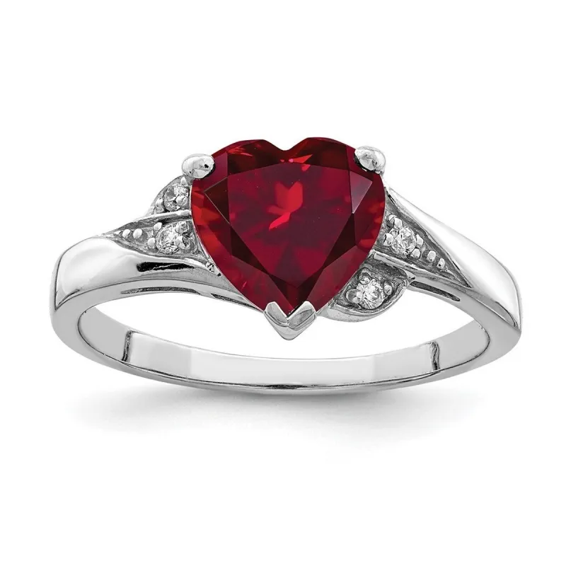 Curata 925 Sterling Silver Polished Rhodium Plated Cubic Zirconia and Simulated Ruby Heart Ring sold by Zulily