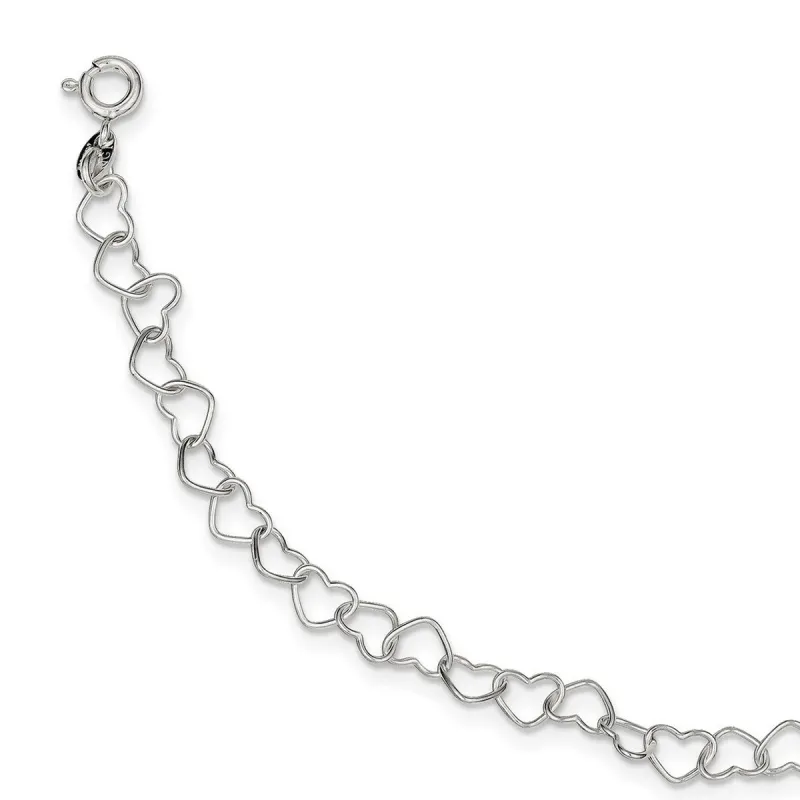 Curata 925 Sterling Silver Polished Spring Ring Heart Link Bracelet - 6mm sold by Zulily