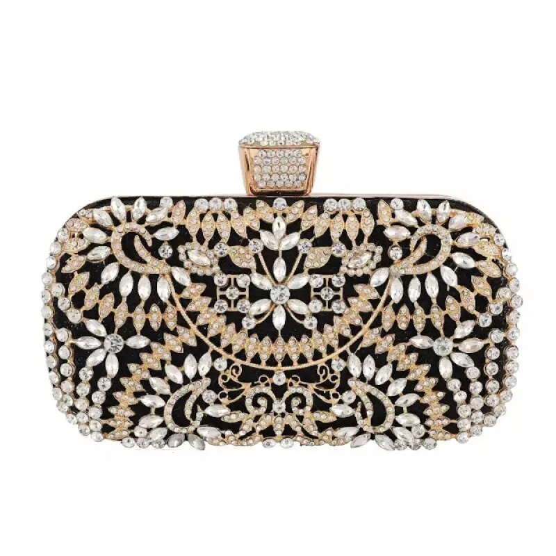 Crystal, Gold & Black Damask Floral Clutch sold by Zulily