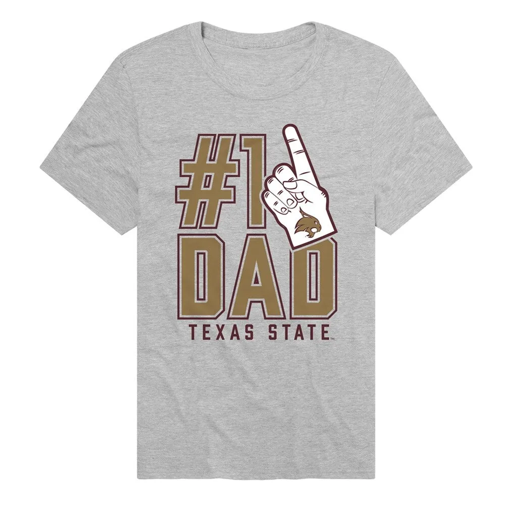 Texas State University Bobcats 1 Dad Unisex Adult Heathered Premium T Shirt, Athletic Heather sold by Zulily