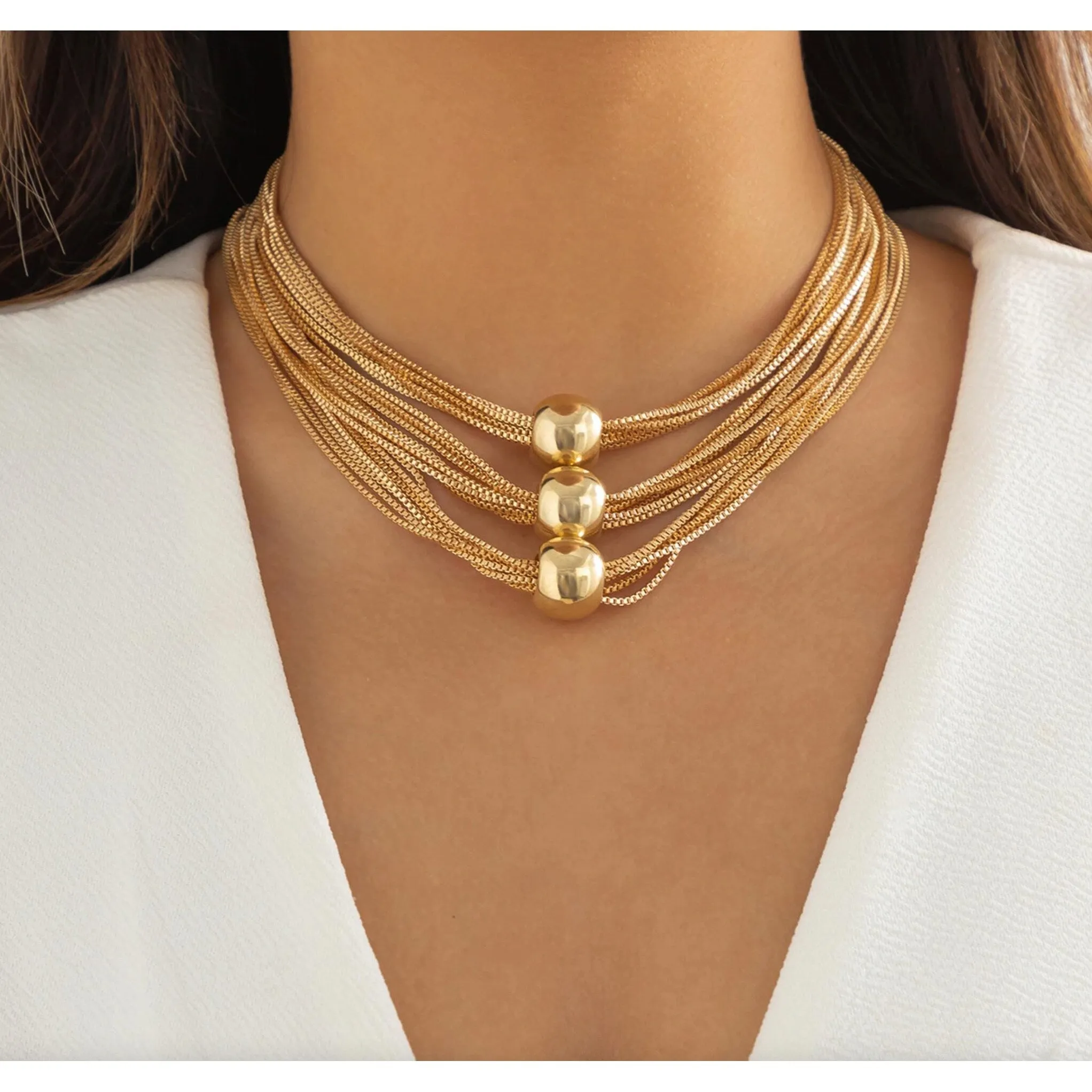 Gold Multi Chain Layered Ball Necklace sold by Zulily