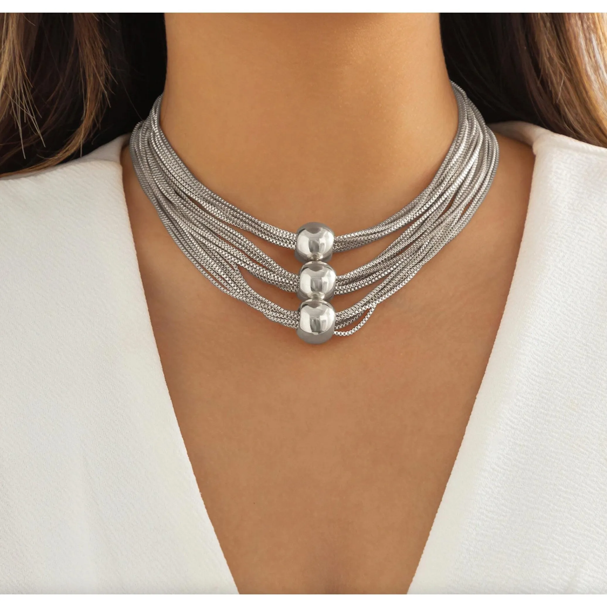 Silver 'Multi Chain Layered Ball Necklace sold by Zulily