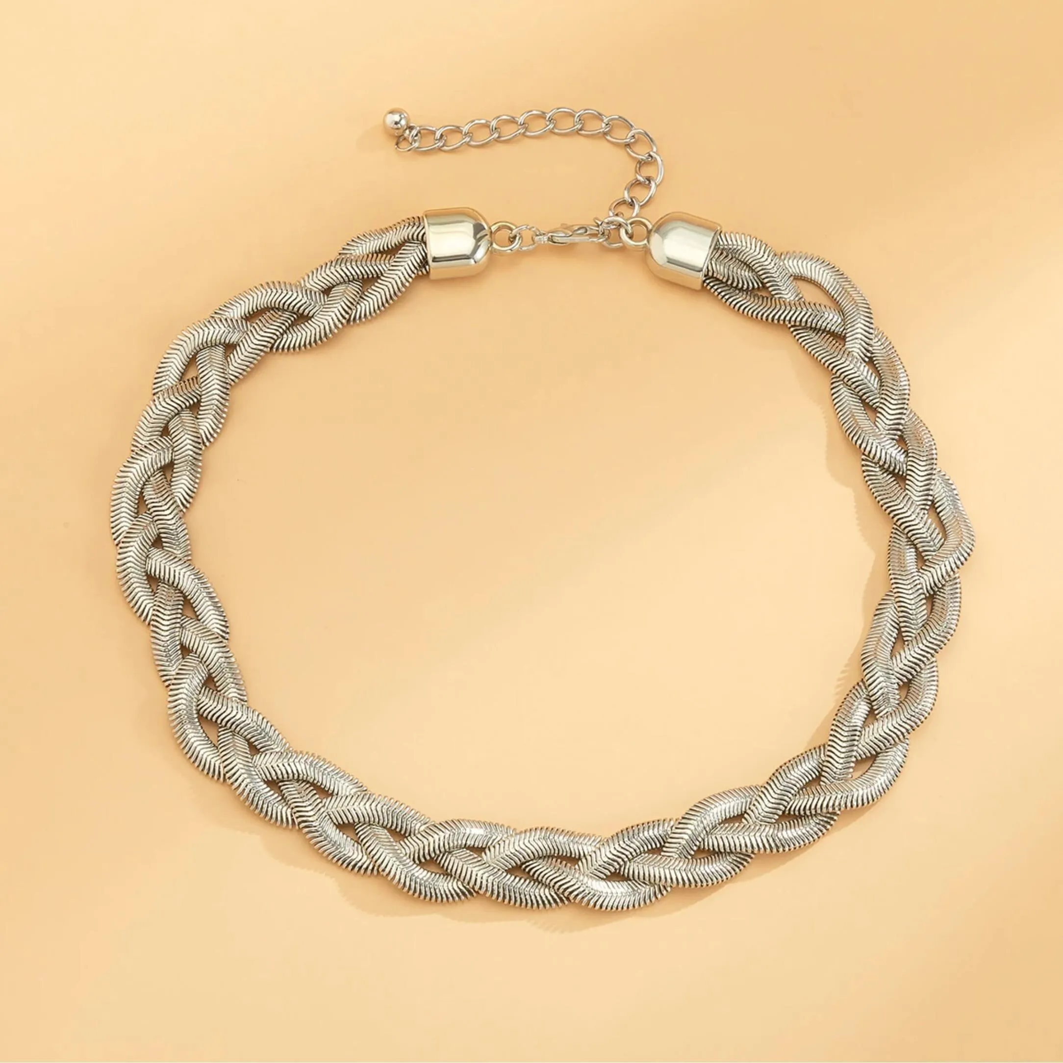 Silvertone Braided Herringbone Choker Necklace - Gold sold by Zulily product image thumbnail 3