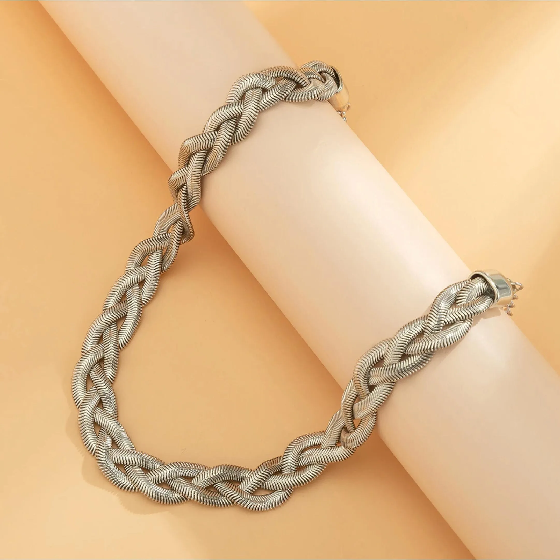 Silvertone Braided Herringbone Choker Necklace - Gold sold by Zulily product image thumbnail 4