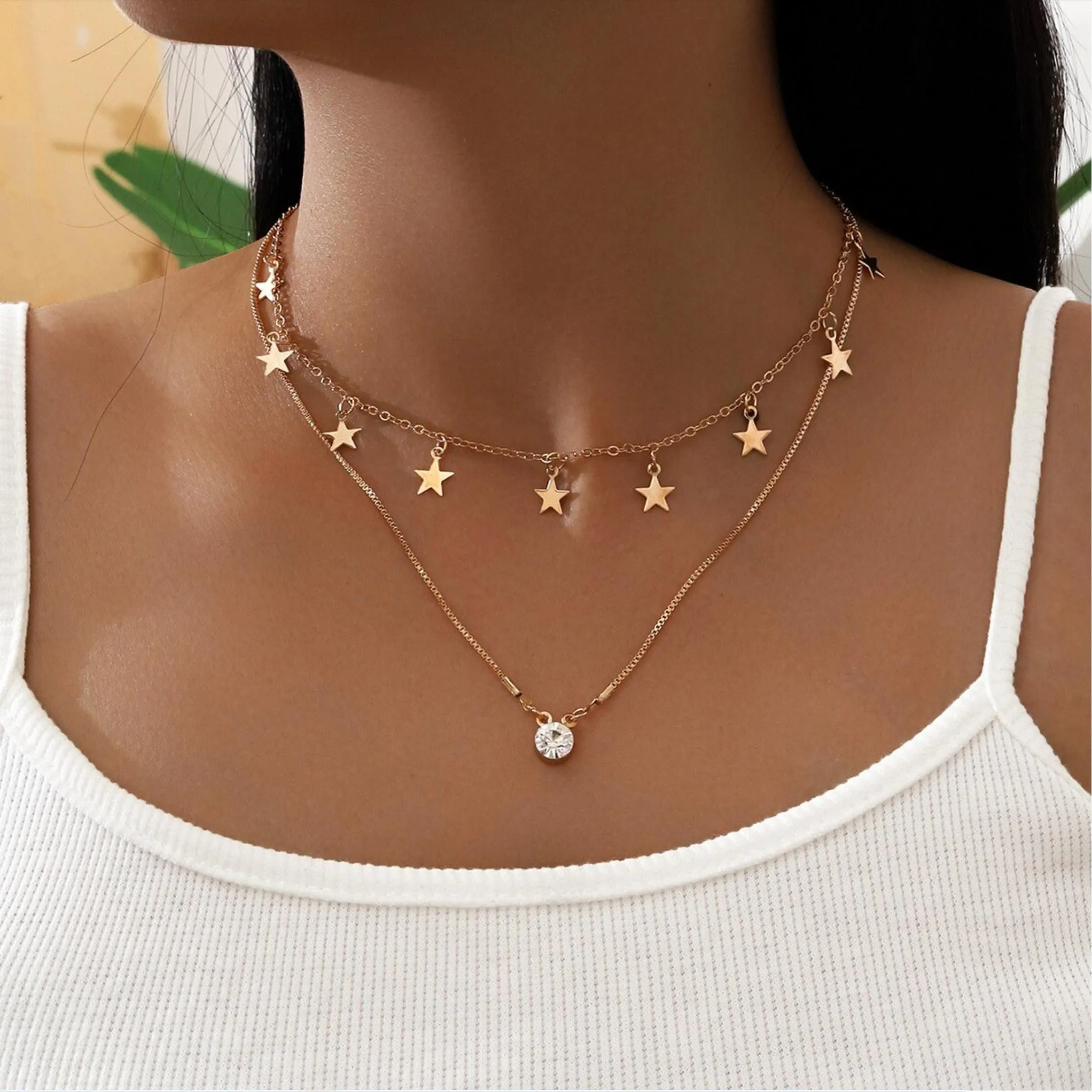 Goldtone Star Solitaire Crystal Layered Necklace - Gold sold by Zulily