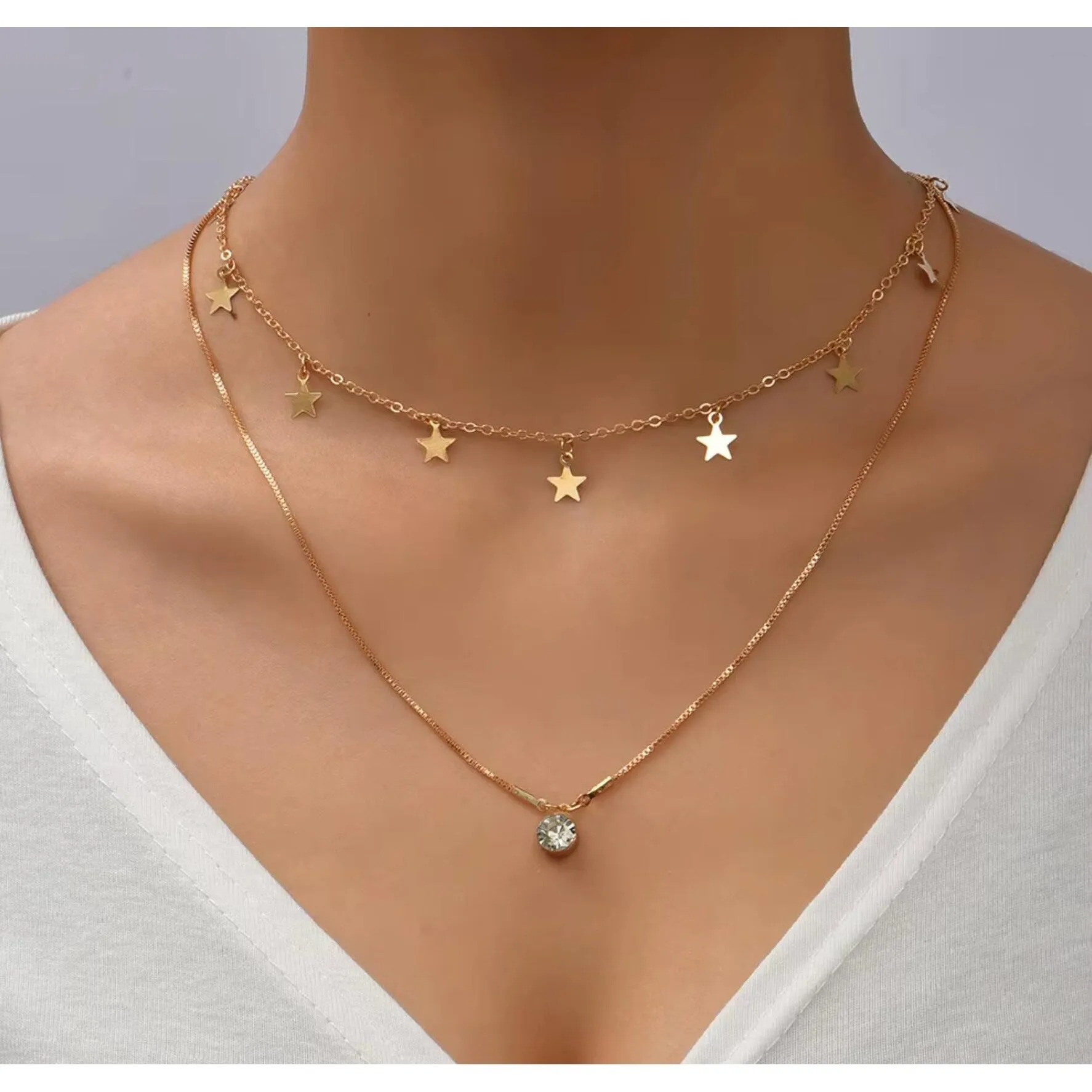 Goldtone Star Solitaire Crystal Layered Necklace - Gold sold by Zulily product image thumbnail 2