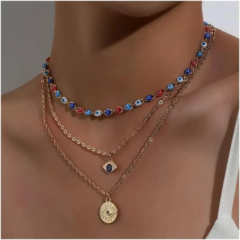 Goldtone Multicolor Evil Eye Layered Necklace - Gold sold by Zulily