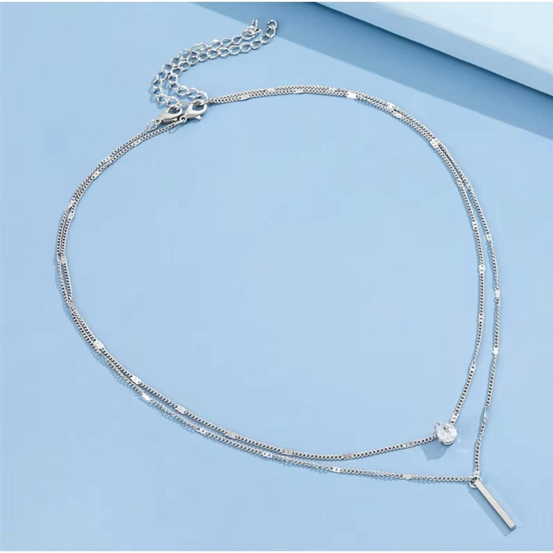 Silver Layered Bar And Teardrop Necklace With Cubic Zirconia sold by Zulily product image thumbnail 2