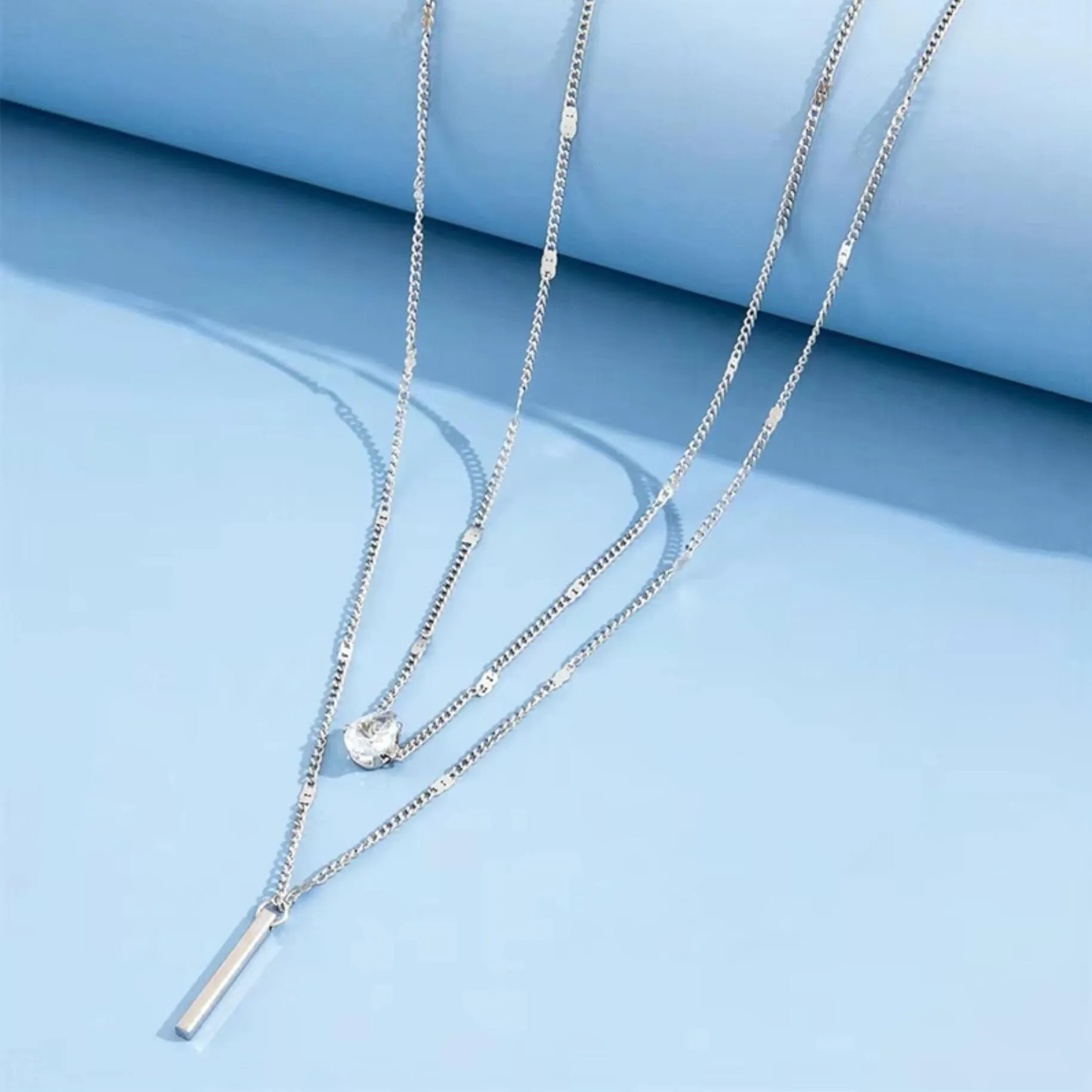 Silver Layered Bar And Teardrop Necklace With Cubic Zirconia sold by Zulily product image thumbnail 3