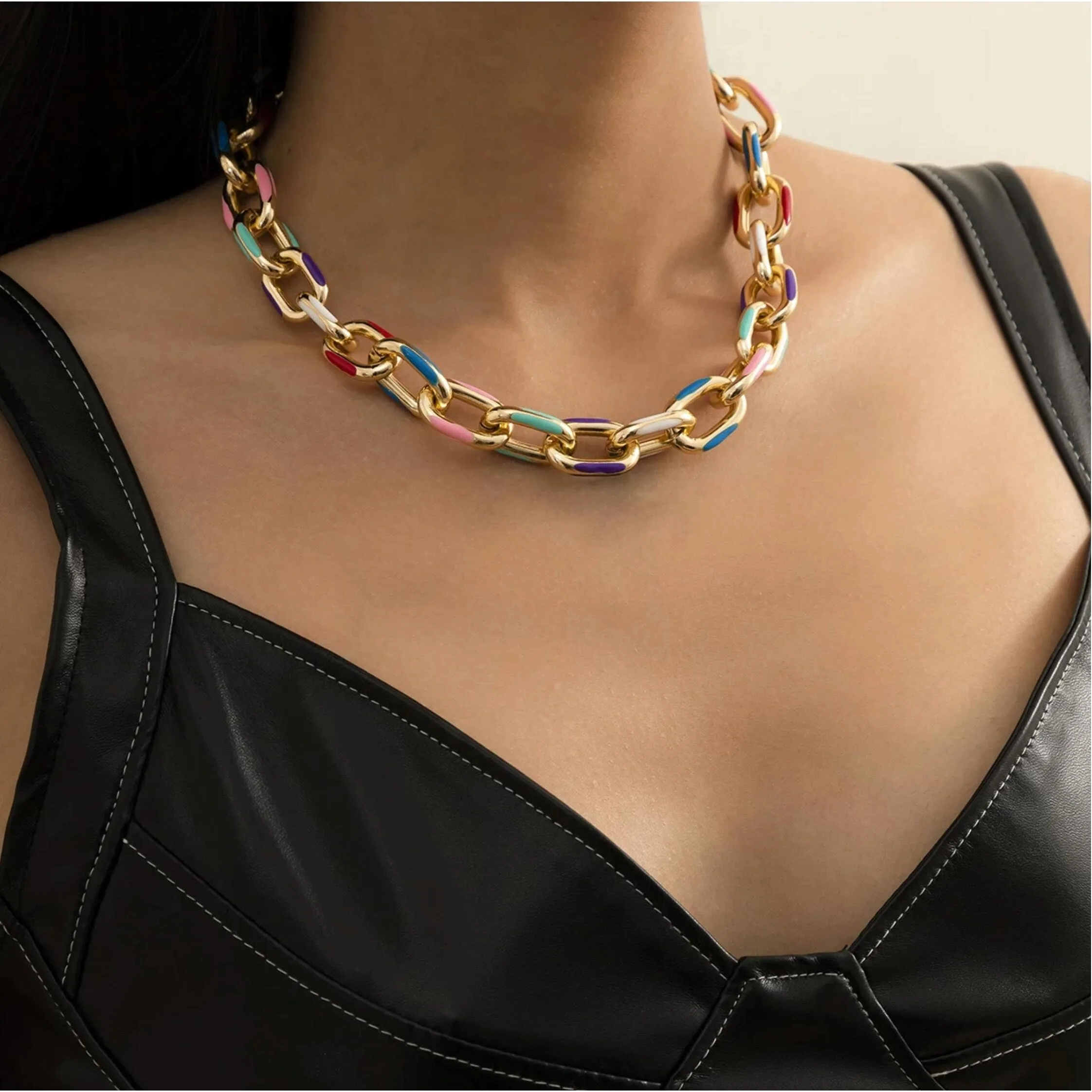 Goldtone Multi Colored Chain Link Necklace - Gold sold by Zulily