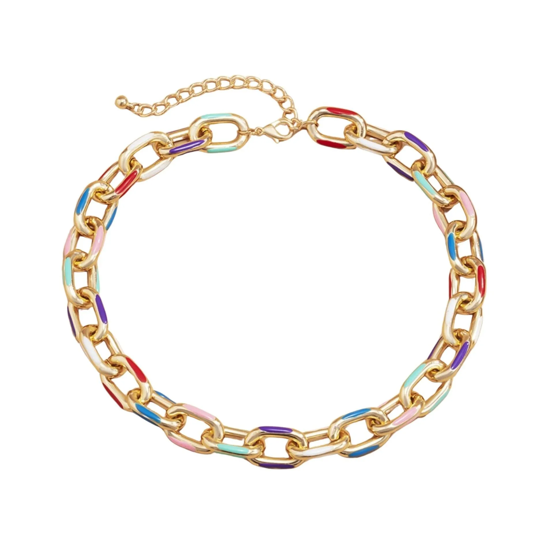 Goldtone Multi Colored Chain Link Necklace - Gold sold by Zulily product image thumbnail 4