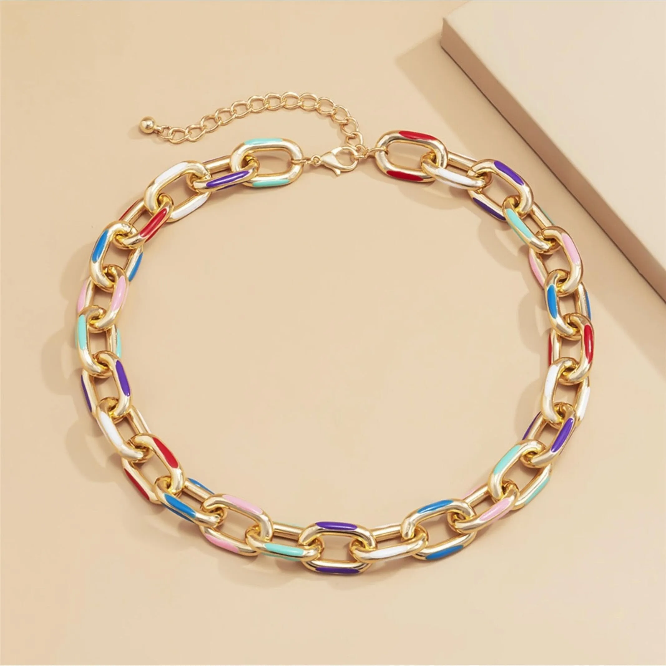 Goldtone Multi Colored Chain Link Necklace - Gold sold by Zulily product image thumbnail 2
