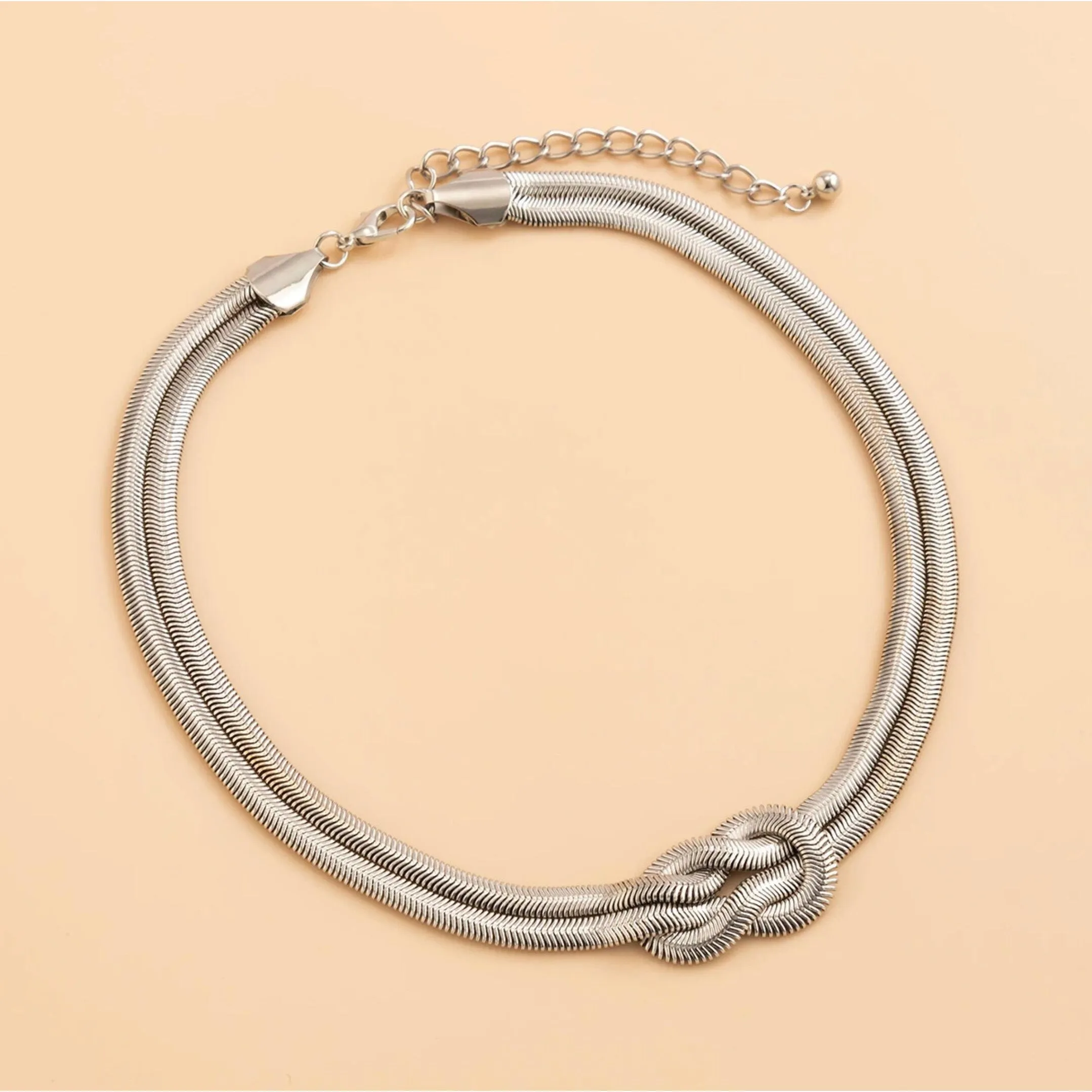 Silvertone Slip-knot Herringbone Chain Necklace - Gold sold by Zulily product image thumbnail 3