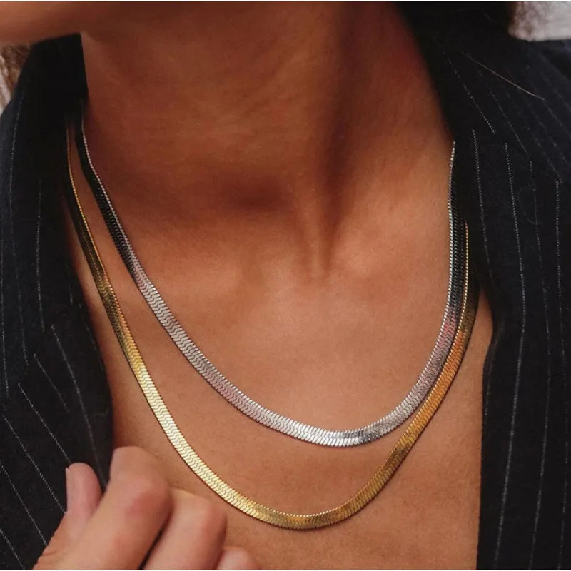 Silver And Goldtone Herring Bone Necklace Set - Gold sold by Zulily