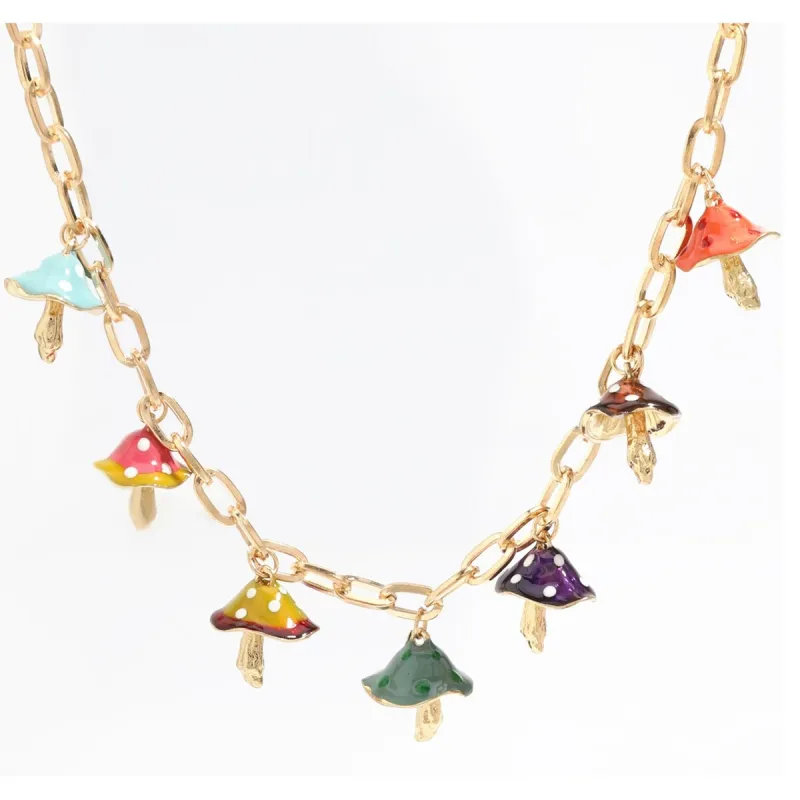 Goldtone Multi Colored Mushroom Necklace - Gold sold by Zulily