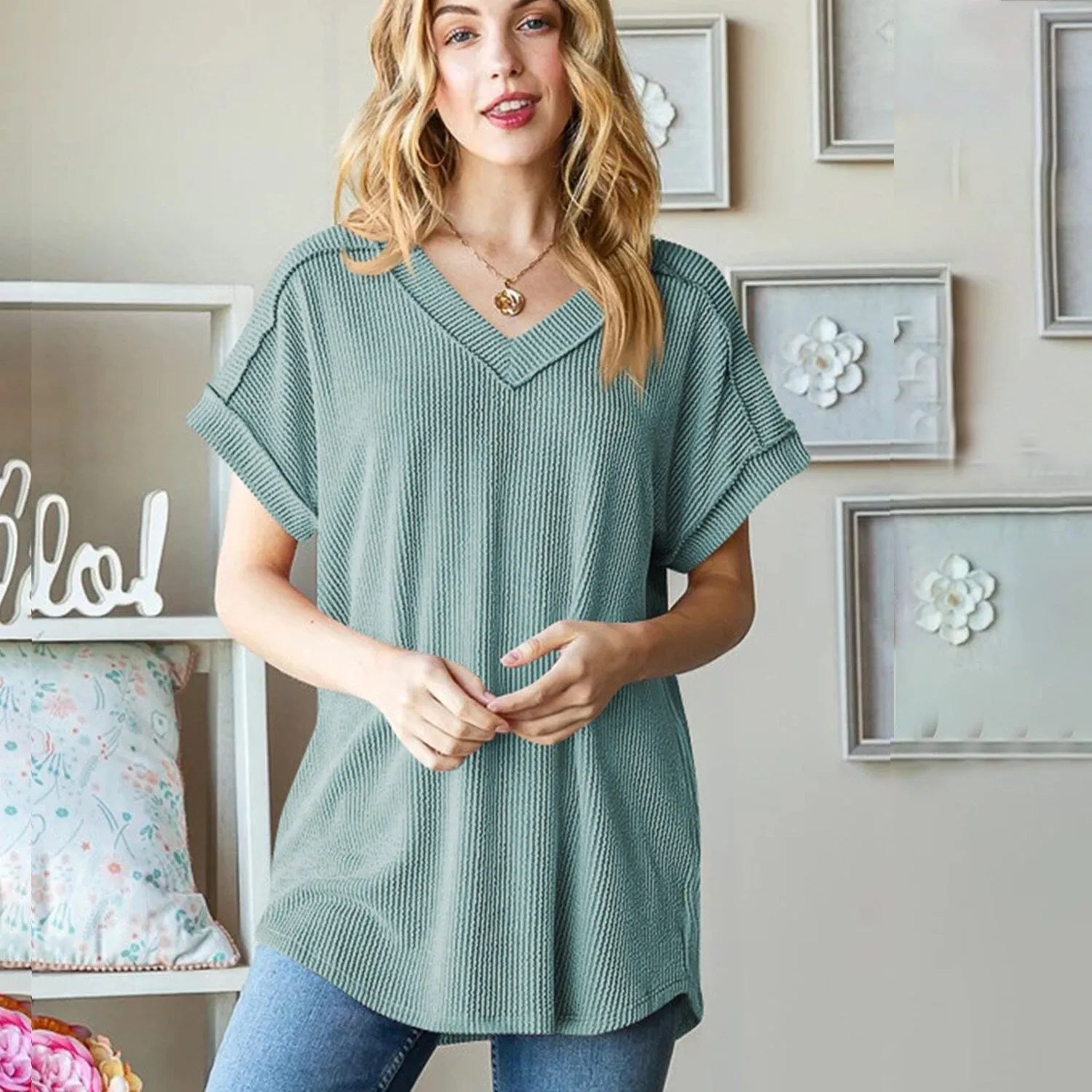Green V-Neck Short-Sleeve T-Shirt sold by Zulily