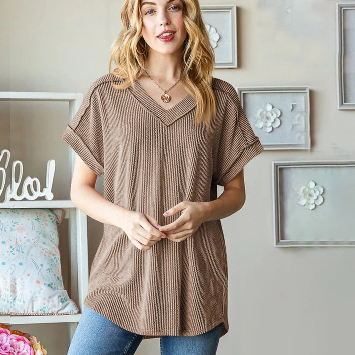 Camel V-Neck Short-Sleeve T-Shirt sold by Zulily