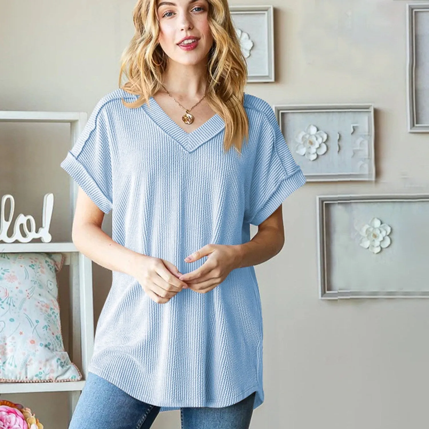 Light Blue V-Neck Short-Sleeve T-Shirt sold by Zulily