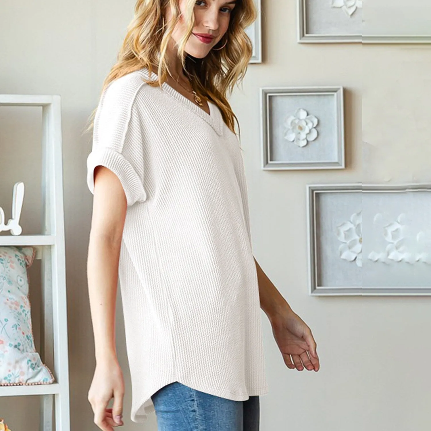 White V-Neck Short-Sleeve T-Shirt sold by Zulily product image thumbnail 3