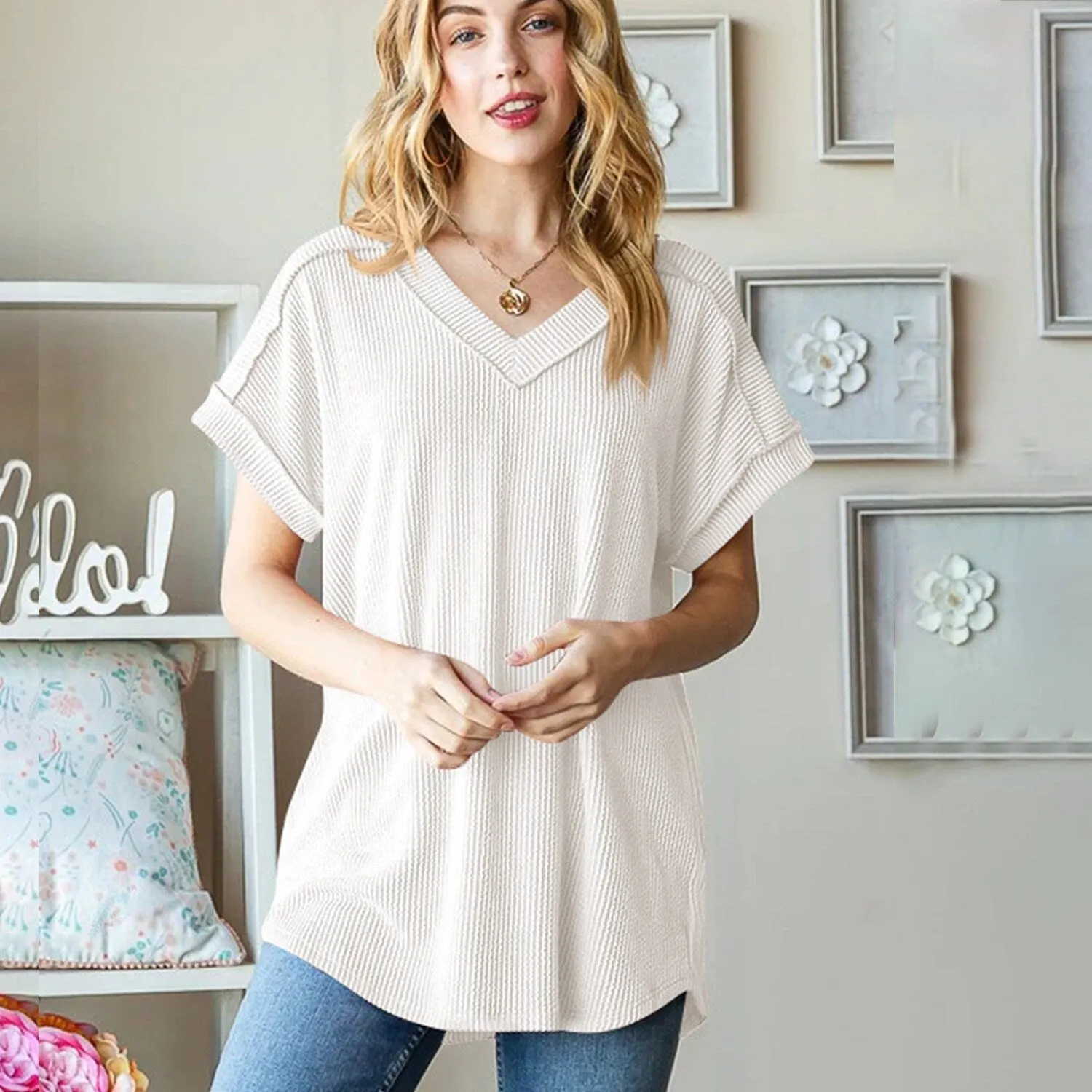 White V-Neck Short-Sleeve T-Shirt sold by Zulily