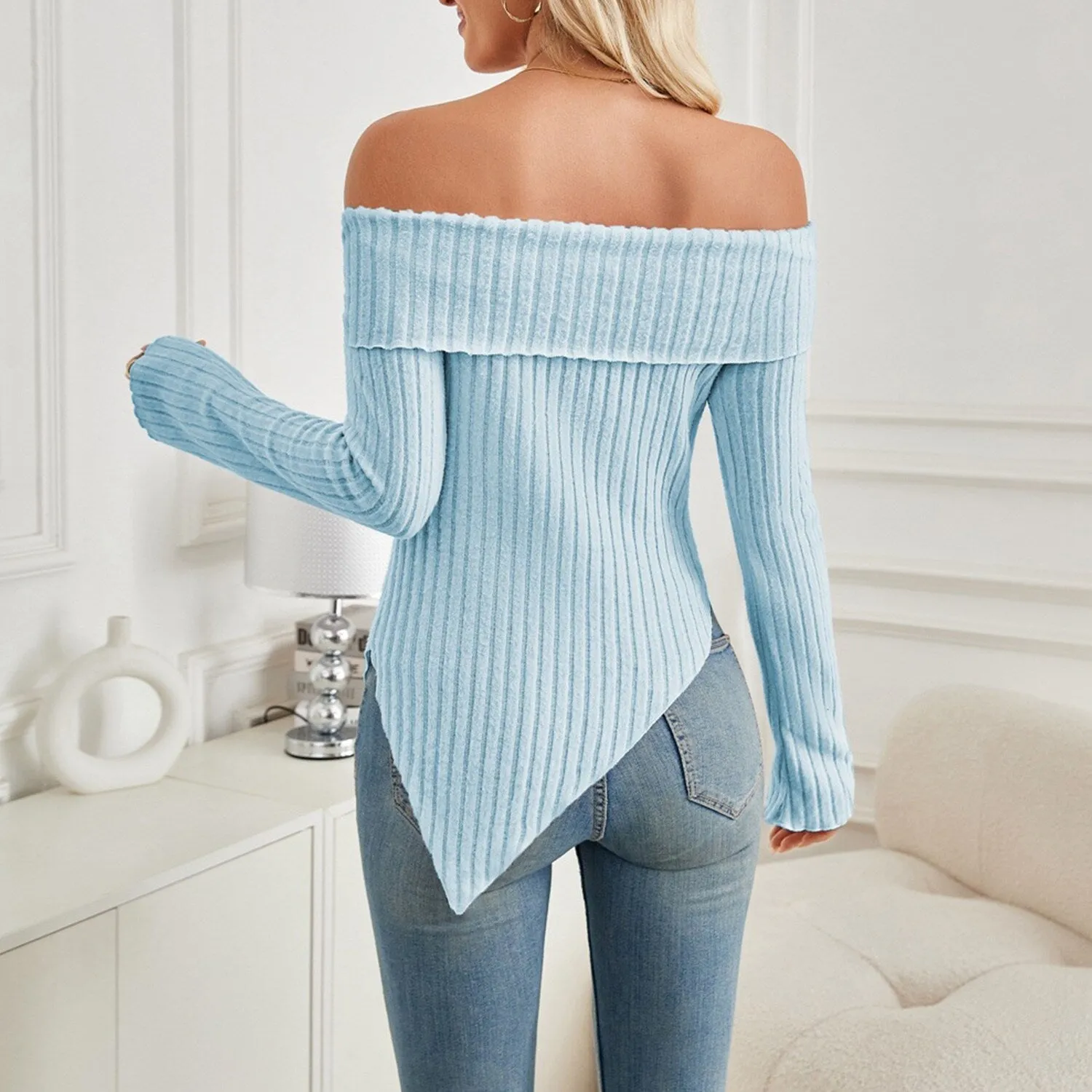 Light Blue Off-shoulder Asymmetrical-Hem T-Shirt sold by Zulily product image thumbnail 2