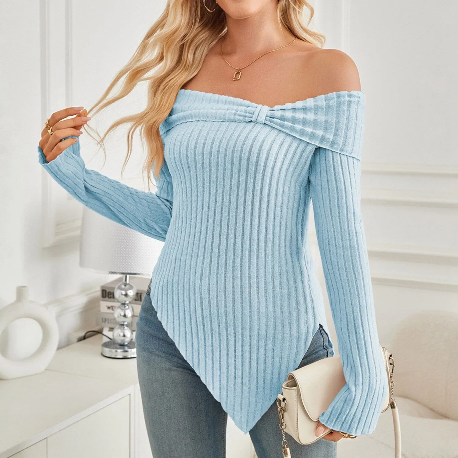 Light Blue Off-shoulder Asymmetrical-Hem T-Shirt sold by Zulily