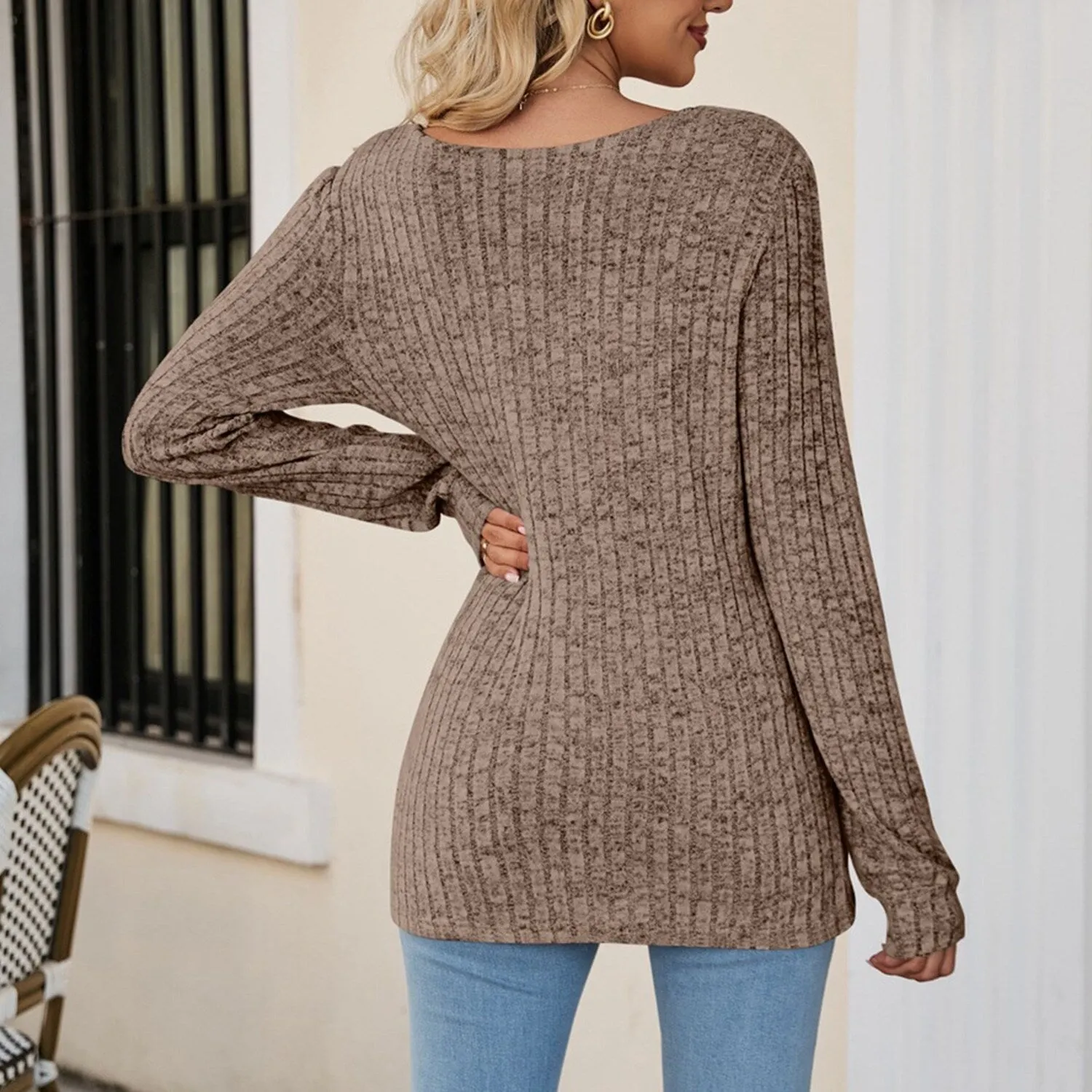Khaki Square Neck Long Sleeve Top sold by Zulily product image thumbnail 2