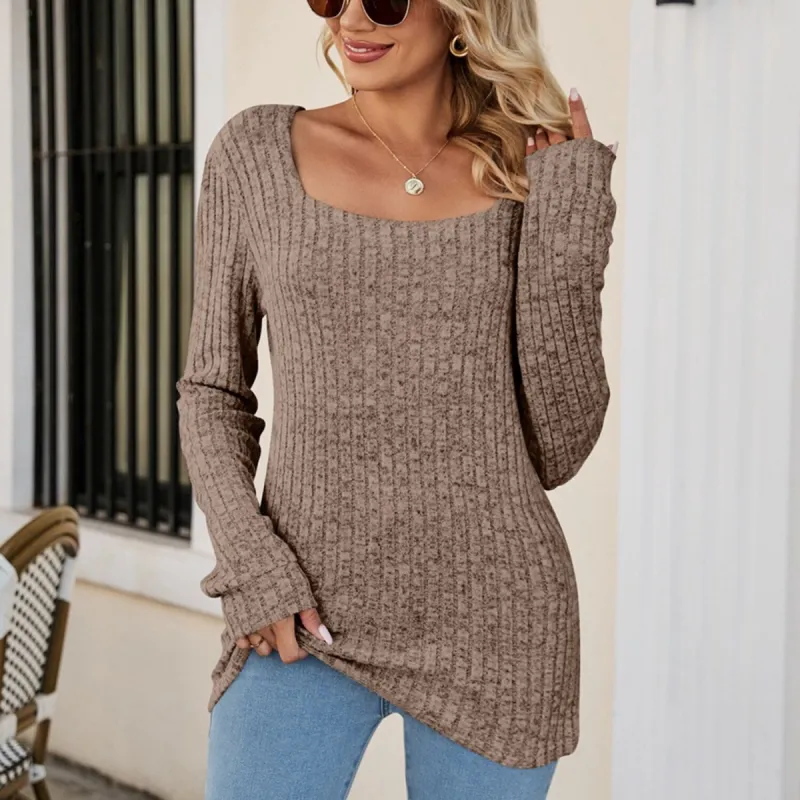 Khaki Square Neck Long Sleeve Top sold by Zulily