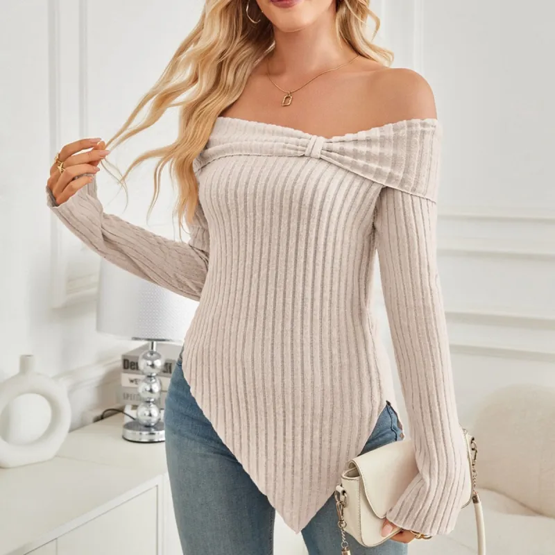 Beige Off-shoulder Asymmetrical-Hem T-Shirt sold by Zulily