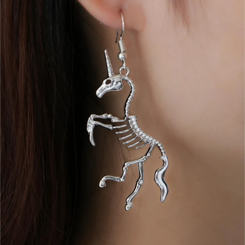 Silvertone Unicorn Skeleton Drop Earrings sold by Zulily