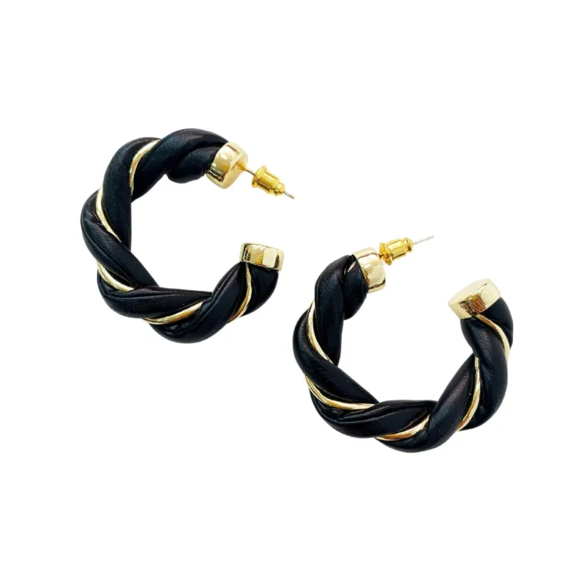 Goldtone Black Twisted Hoop Earrings sold by Zulily