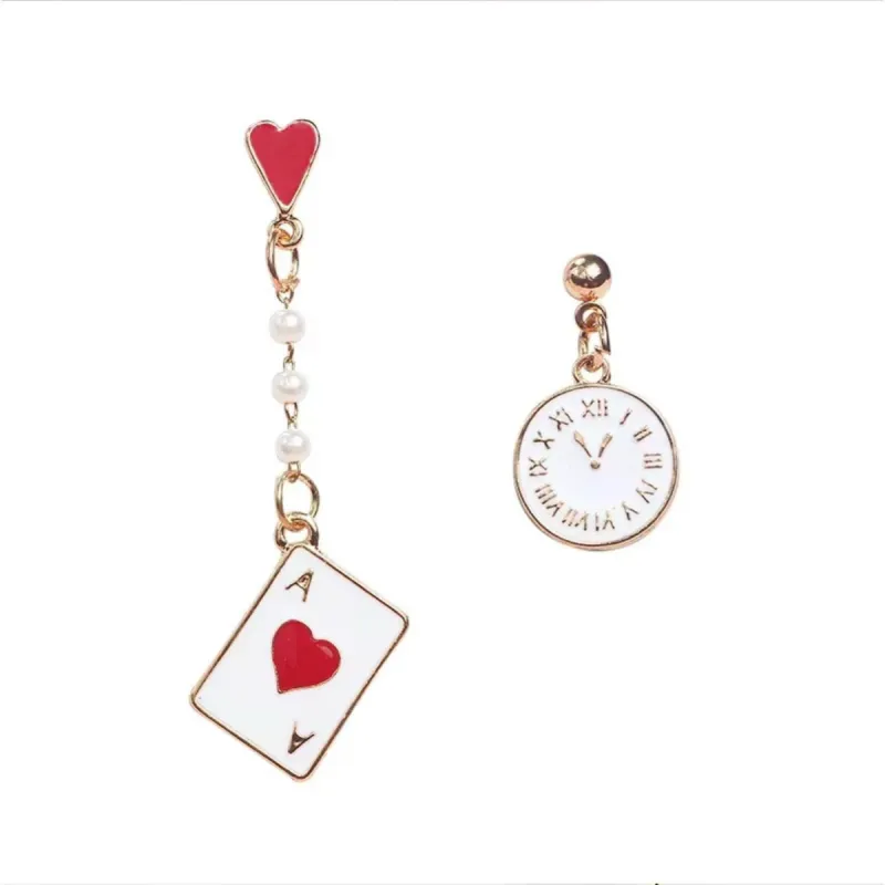 Asymmetrical Ace Of Hearts Clock Drop Earrings sold by Zulily