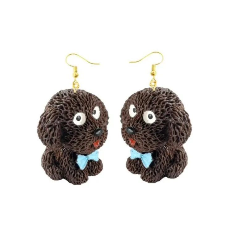 Brown Puppy Dog With Blue Bowtie Drop Earrings sold by Zulily