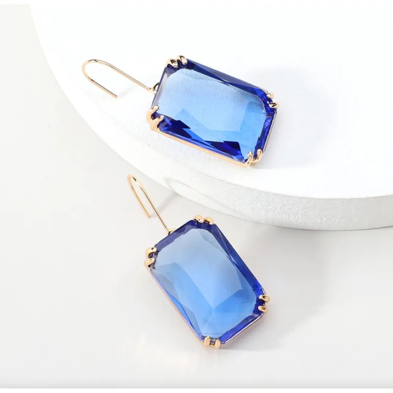 Goldtone & Colored Transparent Rectangular Earrings - Blue sold by Zulily